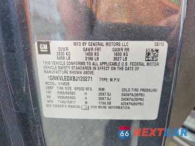 Zdjęcie 14 z 14 samochodu: 2011 CHEVROLET TRAVERSE LTZ VIN:1GNKVLEDXBJ120271 - miniatura
