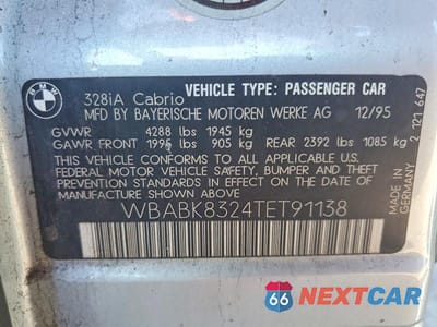 Zdjęcie 12 z 12 samochodu: 1996 BMW 328 IC AUTOMATIC VIN:WBABK8324TET91138 - miniatura
