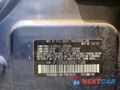 Zdjęcie 12 z 12 samochodu: 2013 SUBARU IMPREZA VIN:JF1GPAA69DH823588 - miniatura