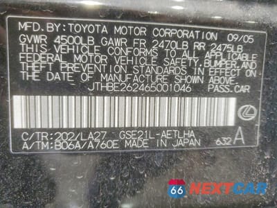 Zdjęcie 12 z 12 samochodu: 2006 LEXUS IS 350 VIN:JTHBE262465001046 - miniatura