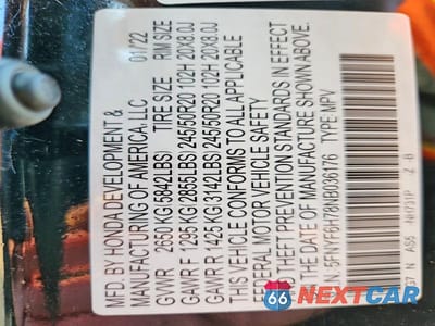 Zdjęcie 13 z 13 samochodu: 2022 HONDA PILOT BLACK VIN:5FNYF6H78NB036176 - miniatura
