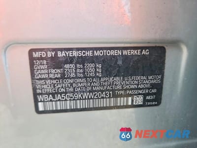 Zdjęcie 13 z 13 samochodu: 2019 BMW 530 I VIN:WBAJA5C59KWW20431 - miniatura