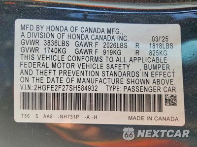 Zdjęcie 13 z 13 samochodu: 2025 HONDA CIVIC LX VIN:2HGFE2F27SH584932 - miniatura