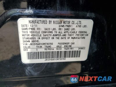 Zdjęcie 13 z 13 samochodu: 2012 INFINITI G25 SEDAN X VIN:JN1DV6AR1CM730700 - miniatura