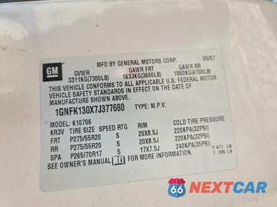 Zdjęcie 13 z 13 samochodu: 2007 CHEVROLET TAHOE K1500 VIN:1GNFK130X7J377680 - miniatura