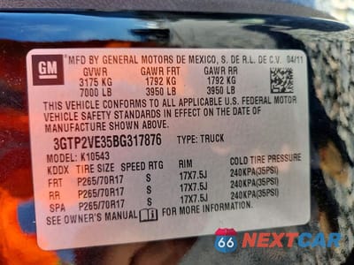 Zdjęcie 12 z 12 samochodu: 2011 GMC SIERRA K1500 SLE VIN:3GTP2VE35BG317876 - miniatura