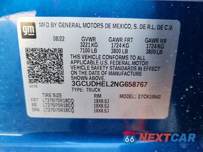 Zdjęcie 12 z 12 samochodu: 2022 CHEVROLET SILVERADO K1500 ZR2 VIN:3GCUDHEL2NG658767 - miniatura