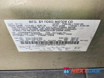 Zdjęcie 12 z 12 samochodu: 2012 FORD TAURUS SEL VIN:1FAHP2EW4CG100594 - miniatura