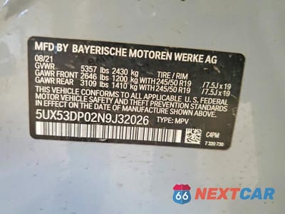 Zdjęcie 13 z 13 samochodu: 2022 BMW X3 XDRIVE30I VIN:5UX53DP02N9J32026 - miniatura