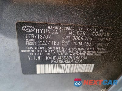 Zdjęcie 12 z 12 samochodu: 2007 HYUNDAI ELANTRA GLS VIN:KMHDU46D87U156504 - miniatura