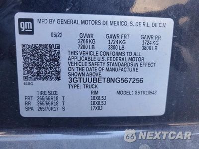 Zdjęcie 12 z 12 samochodu: 2022 GMC SIERRA K1500 SLE VIN:3GTUUBET8NG567256 - miniatura