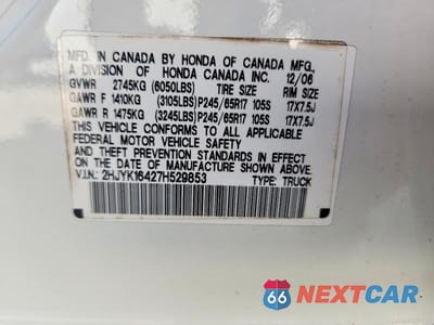 Zdjęcie 12 z 12 samochodu: 2007 HONDA RIDGELINE RTS VIN:2HJYK16427H529853 - miniatura