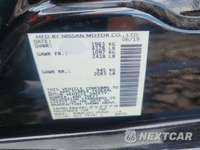 Zdjęcie 12 z 12 samochodu: 2019 NISSAN ALTIMA S VIN:1N4BL4BV2KC257779 - miniatura