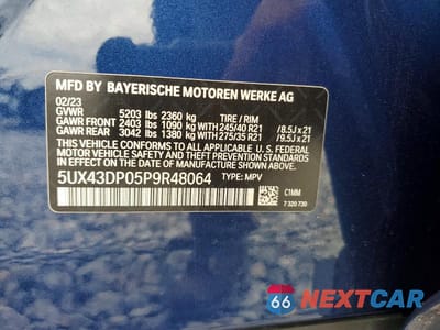 Zdjęcie 12 z 12 samochodu: 2023 BMW X3 SDRIVE30I VIN:5UX43DP05P9R48064 - miniatura