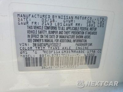 Zdjęcie 12 z 12 samochodu: 2018 NISSAN SENTRA S VIN:3N1AB7AP5JY320217 - miniatura