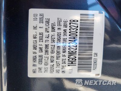 Zdjęcie 12 z 12 samochodu: 2004 HONDA ACCORD LX VIN:1HGCM82234A003278 - miniatura