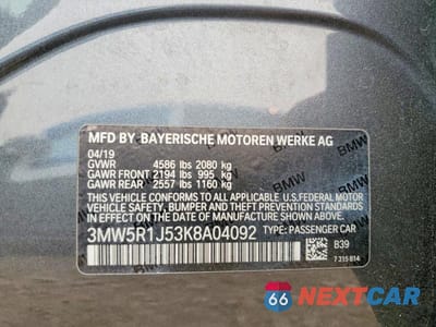 Zdjęcie 12 z 12 samochodu: 2019 BMW 330I VIN:3MW5R1J53K8A04092 - miniatura