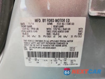 Zdjęcie 12 z 12 samochodu: 2014 FORD EDGE LIMITED VIN:2FMDK4KC4EBB64881 - miniatura