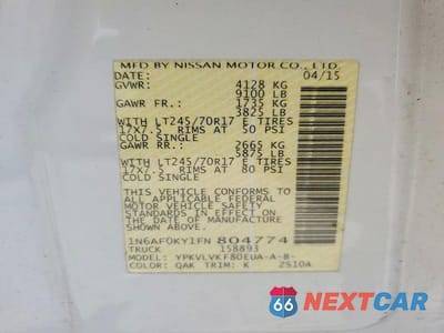 Zdjęcie 13 z 13 samochodu: 2015 NISSAN NV 2500 HD SL VIN:1N6AF0KY1FN804774 - miniatura