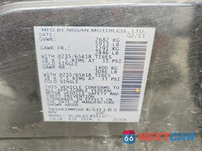 Zdjęcie 12 z 12 samochodu: 2013 NISSAN PATHFINDER S VIN:5N1AR2MM5DC650185 - miniatura