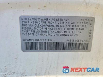 Zdjęcie 12 z 12 samochodu: 2011 VOLKSWAGEN CC SPORT VIN:WVWMP7AN0BE721134 - miniatura