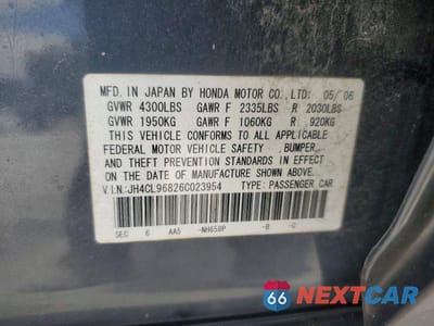 Zdjęcie 12 z 12 samochodu: 2006 ACURA TSX VIN:JH4CL96826C023954 - miniatura