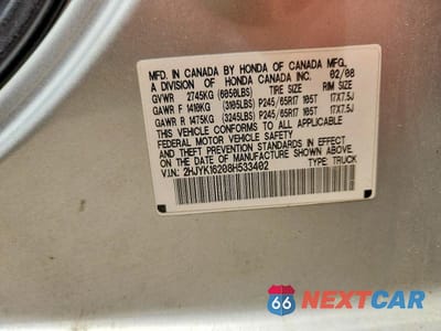 Zdjęcie 12 z 12 samochodu: 2008 HONDA RIDGELINE RT VIN:2HJYK16208H533402 - miniatura