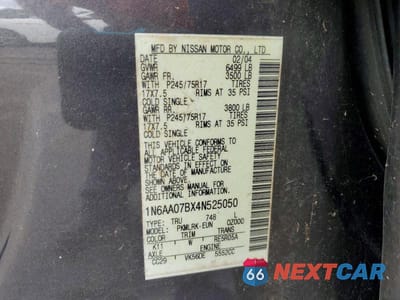 Zdjęcie 12 z 12 samochodu: 2004 NISSAN TITAN XE VIN:1N6AA07BX4N525050 - miniatura