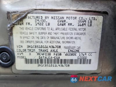 Zdjęcie 13 z 13 samochodu: 2001 NISSAN SENTRA XE VIN:3N1CB51D11L436708 - miniatura