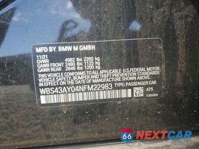 Zdjęcie 12 z 12 samochodu: 2022 BMW M3 COMPETITION VIN:WBS43AY04NFM22983 - miniatura