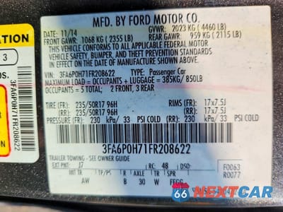 Zdjęcie 12 z 12 samochodu: 2015 FORD FUSION SE VIN:3FA6P0H71FR208622 - miniatura