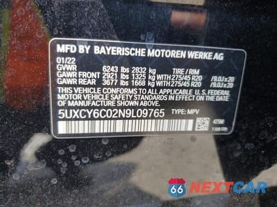Zdjęcie 14 z 14 samochodu: 2022 BMW X6 XDRIVE40I VIN:5UXCY6C02N9L09765 - miniatura