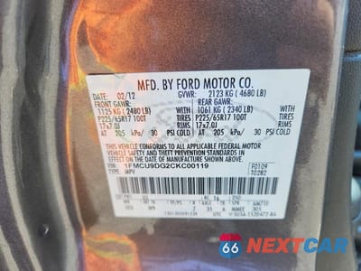 Zdjęcie 13 z 13 samochodu: 2012 FORD ESCAPE XLT VIN:1FMCU9DG2CKC00119 - miniatura