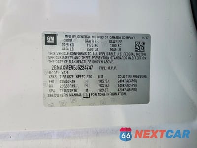 Zdjęcie 14 z 14 samochodu: 2018 CHEVROLET EQUINOX PREMIER VIN:2GNAXMEV5J6224747 - miniatura