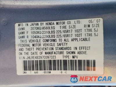 Zdjęcie 13 z 13 samochodu: 2007 HONDA CR-V LX VIN:JHLRE48397C097323 - miniatura