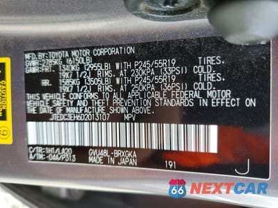 Zdjęcie 14 z 14 samochodu: 2013 TOYOTA HIGHLANDER HYBRID LIMITED VIN:JTEDC3EH6D2013107 - miniatura