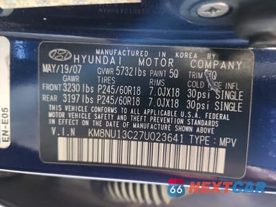 Zdjęcie 14 z 14 samochodu: 2007 HYUNDAI VERACRUZ GLS VIN:KM8NU13C27U023641 - miniatura