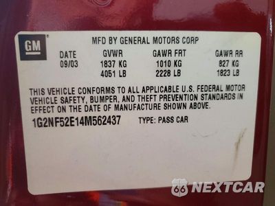 Zdjęcie 12 z 12 samochodu: 2004 PONTIAC GRAND AM SE1 VIN:1G2NF52E14M562437 - miniatura