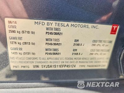 Zdjęcie 12 z 12 samochodu: 2014 TESLA MODEL S VIN:5YJSA1S11EFP45124 - miniatura