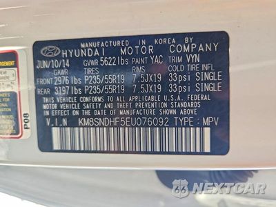 Zdjęcie 12 z 12 samochodu: 2014 HYUNDAI SANTA FE GLS VIN:KM8SNDHF5EU076092 - miniatura