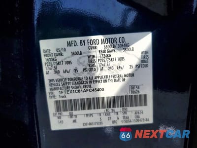 Zdjęcie 12 z 12 samochodu: 2010 FORD F150 SUPER CAB VIN:1FTEX1C81AFC45400 - miniatura
