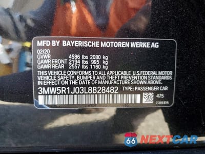 Zdjęcie 13 z 13 samochodu: 2020 BMW 330I NA VIN:3MW5R1J03L8B28482 - miniatura