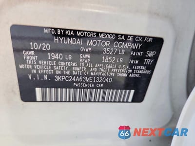 Zdjęcie 12 z 12 samochodu: 2021 HYUNDAI ACCENT SE VIN:3KPC24A63ME132040 - miniatura