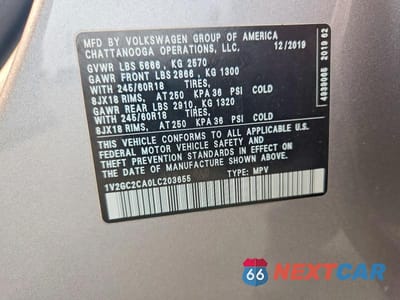 Zdjęcie 13 z 13 samochodu: 2020 VOLKSWAGEN ATLAS CROSS SPORT S VIN:1V2GC2CA0LC203655 - miniatura