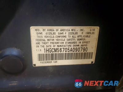 Zdjęcie 12 z 12 samochodu: 2005 HONDA ACCORD EX VIN:1HGCM56705A090790 - miniatura