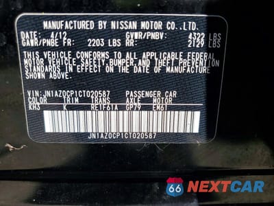 Zdjęcie 12 z 12 samochodu: 2012 NISSAN LEAF SV VIN:JN1AZ0CP1CT020587 - miniatura