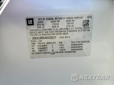 Zdjęcie 13 z 13 samochodu: 2016 GMC TERRAIN SLE VIN:2GKALMEK4G6222317 - miniatura