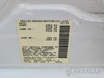 Zdjęcie 12 z 12 samochodu: 2019 NISSAN ALTIMA SR VIN:1N4BL4CV1KC203467 - miniatura