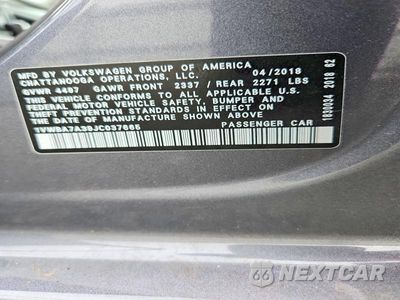 Zdjęcie 12 z 12 samochodu: 2018 VOLKSWAGEN PASSAT SE VIN:1VWBA7A39JC037665 - miniatura