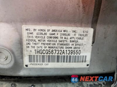 Zdjęcie 12 z 12 samochodu: 2002 HONDA ACCORD SE VIN:1HGCG56732A139550 - miniatura